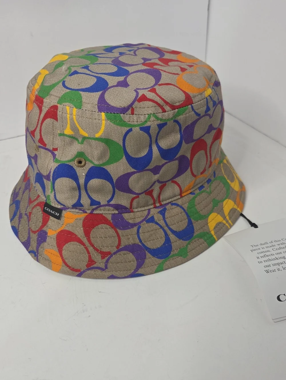 coach rainbow signature c multicolor logo cotton canvas bucket hat nwt pride - Picture 1 of 3